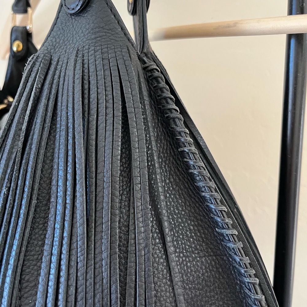 Helen Kaminski Black Leather Fringe Handbag NWOT Western